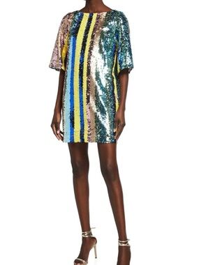 Sequin Short-sleeve Shift Dress